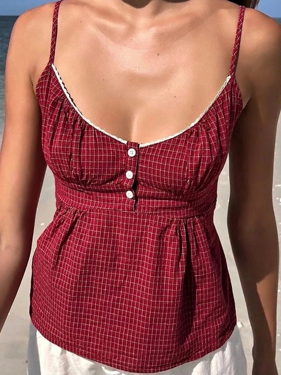 Brandy Melville Tops - Brandy Melville Tiffany Plaid Red Gingham Cami Top